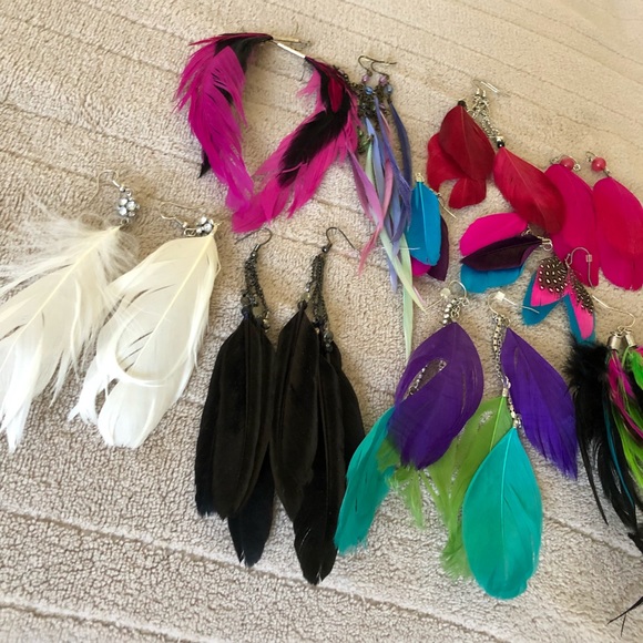 10 Pairs Colorful Fun Feather Earring Lot Bundle - Picture 3 of 8